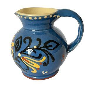 Vintage Ceramic Creamer Blue Handmade Hand Painted